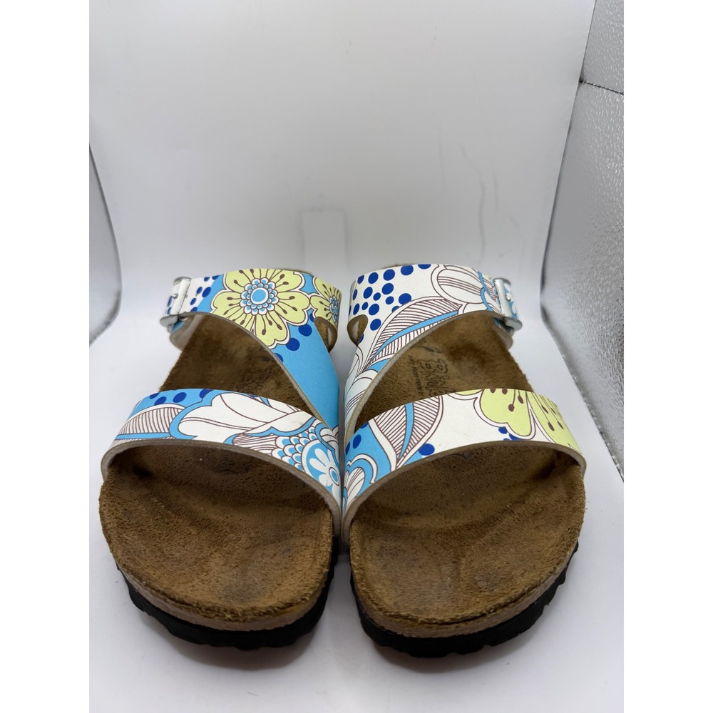 Birki's Birkenstock Floral Paisley Slide Sandals Blue Yellow White Womens 36 L5